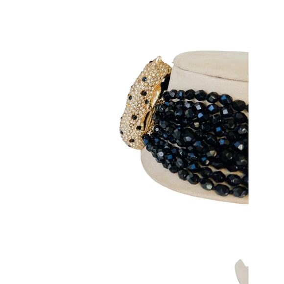 Kenneth Jay Lane Duchess of Windsor Beaded Torsade Leopard Choker Necklace Rare! - Picture 4 of 6